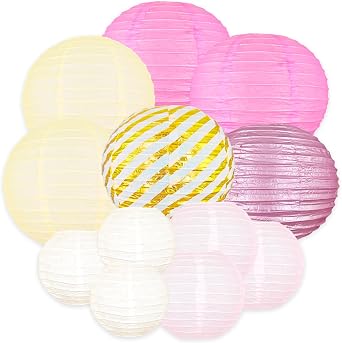 Pink Lantern Decoration, Hanging Round Paper Lantern Decoration, Suitable for Home Decoration, Wedding, Party Decoration 12pcs