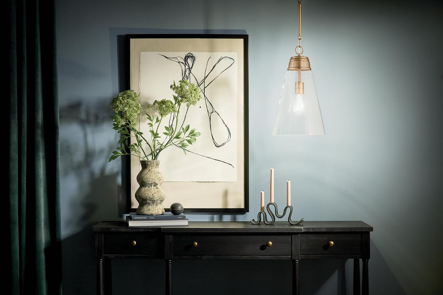 Kichler Marsailli 1-Light Medium Pendant Light Fixture with Clear Glass in Champagne Bronze, Updated Traditional Hanging Light for Kitchen Island, Dining Room (19" x 11.5"), 52661CPZCLR
