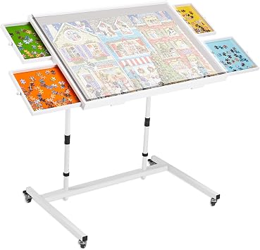 1000 Piece Jigsaw Puzzle Board Table with Drawers and Cover for Adults, Puzzle Board with Adjustable Angle and Height, Movable Puzzle Table with Legs, 30x22 Board with Storage