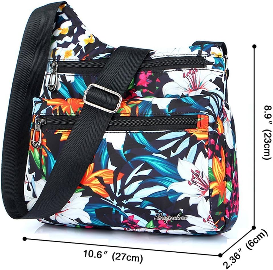 Nylon Floral Multi-Pocket Crossbody Purse Bags for Women Travel Shoulder Bag - Image 5