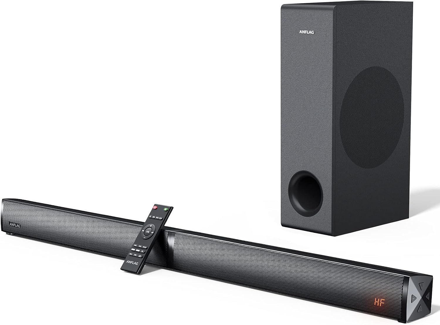 ANFLAG Soundbar for TV, 2.1CH Sound Bar with Subwoofer, 5EQ Modes, LED Display, 37 Inches Sound Bars for TV, Bluetooth 5.0, Bass Adjustable Surround Sound, with Optical/Aux Cable/USB, Wall Mountable