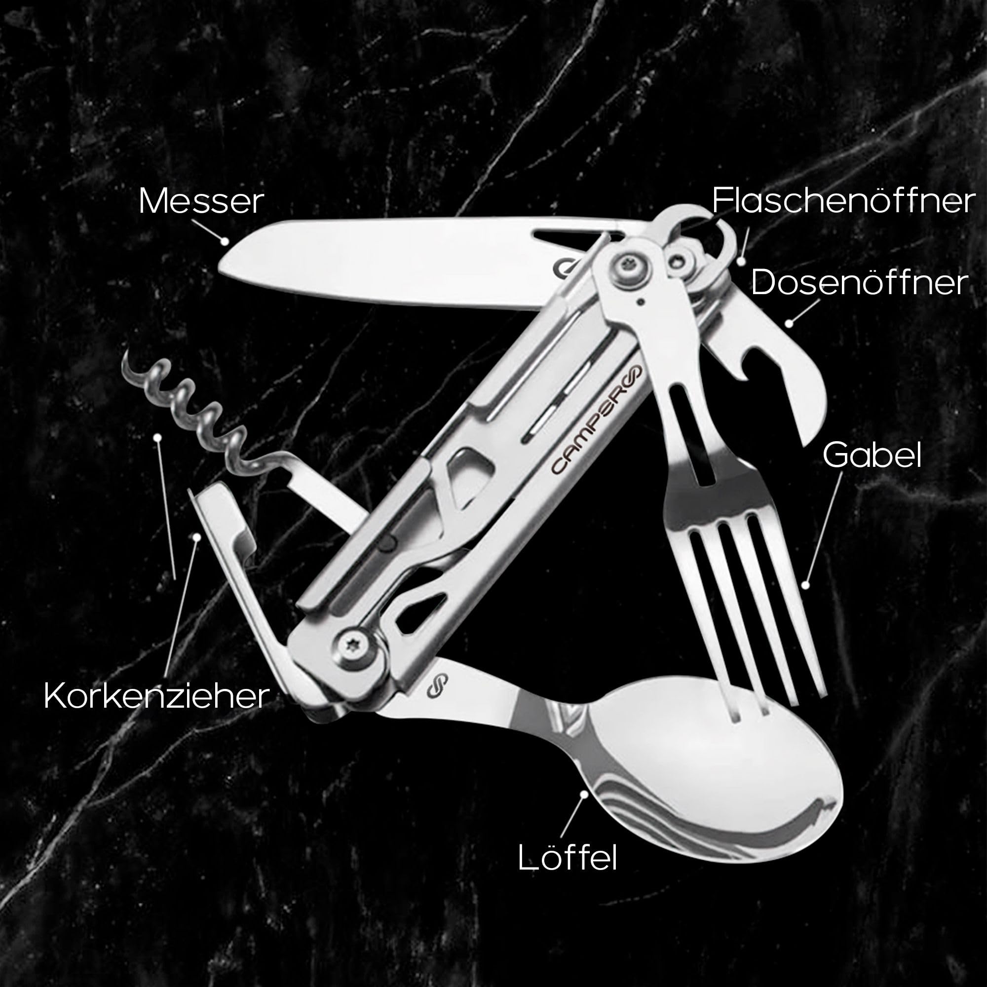 2-in-1 Camping Essbesteck Set - Magnetisches Gabel Löffel Messer Kombo Aus Edelstahl