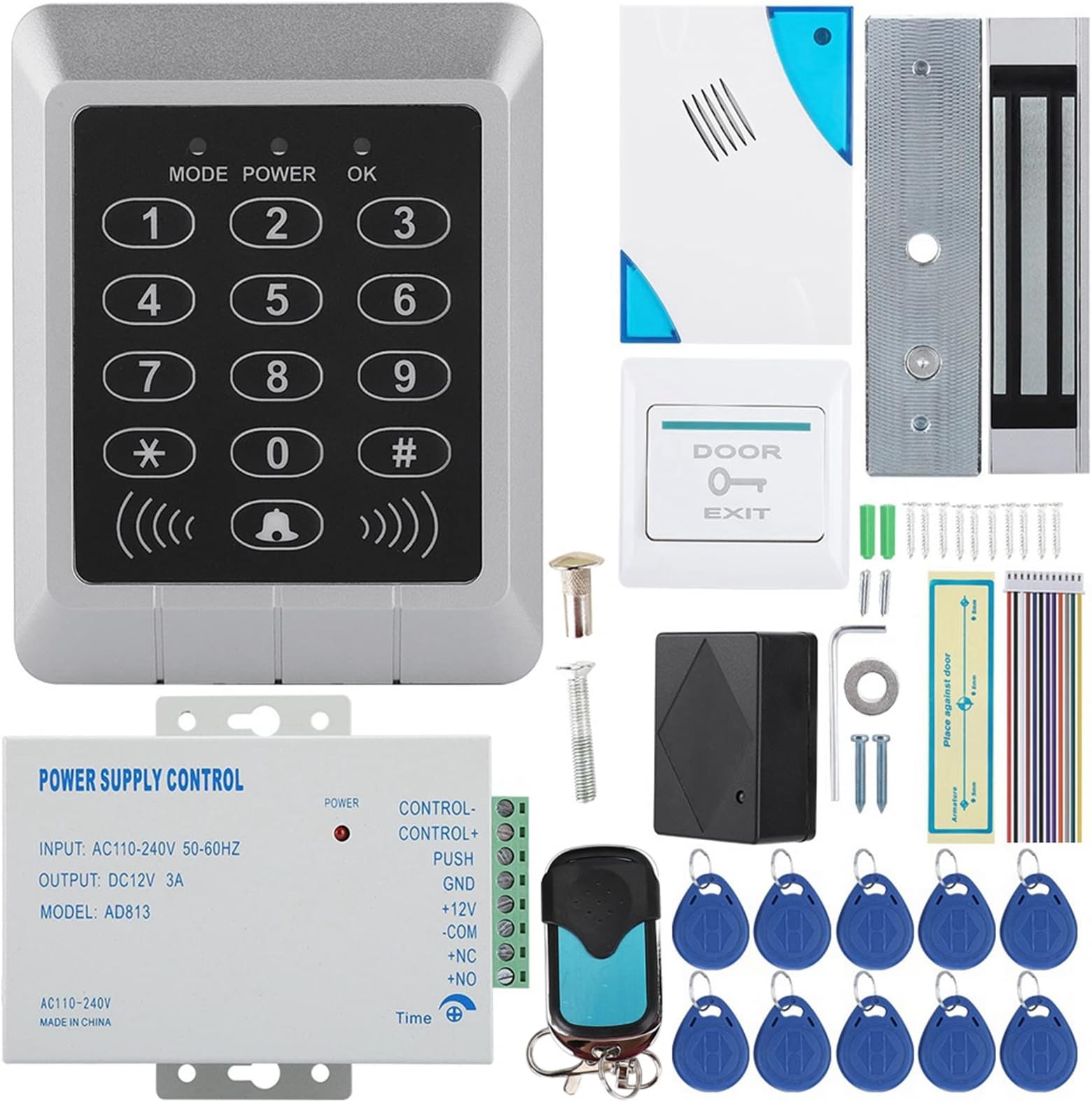 Access Control System, Access Keypad Electromagnetic Door Lock Password Access Card Keyless Door Lock Waterproof Access Keypad Home Security System Kit