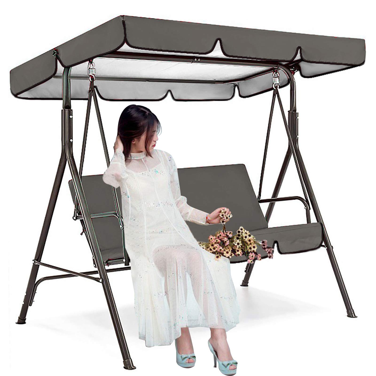 DFWYG Replacement Canopy Swing Cover Patio Hammock Top Cover, Replacement Canopy for Swing Seat Chair, UV Waterproof Sun Shade Swing Replacement Top Cover for Garden Outdoor,Gray,164 * 114 * 15cm