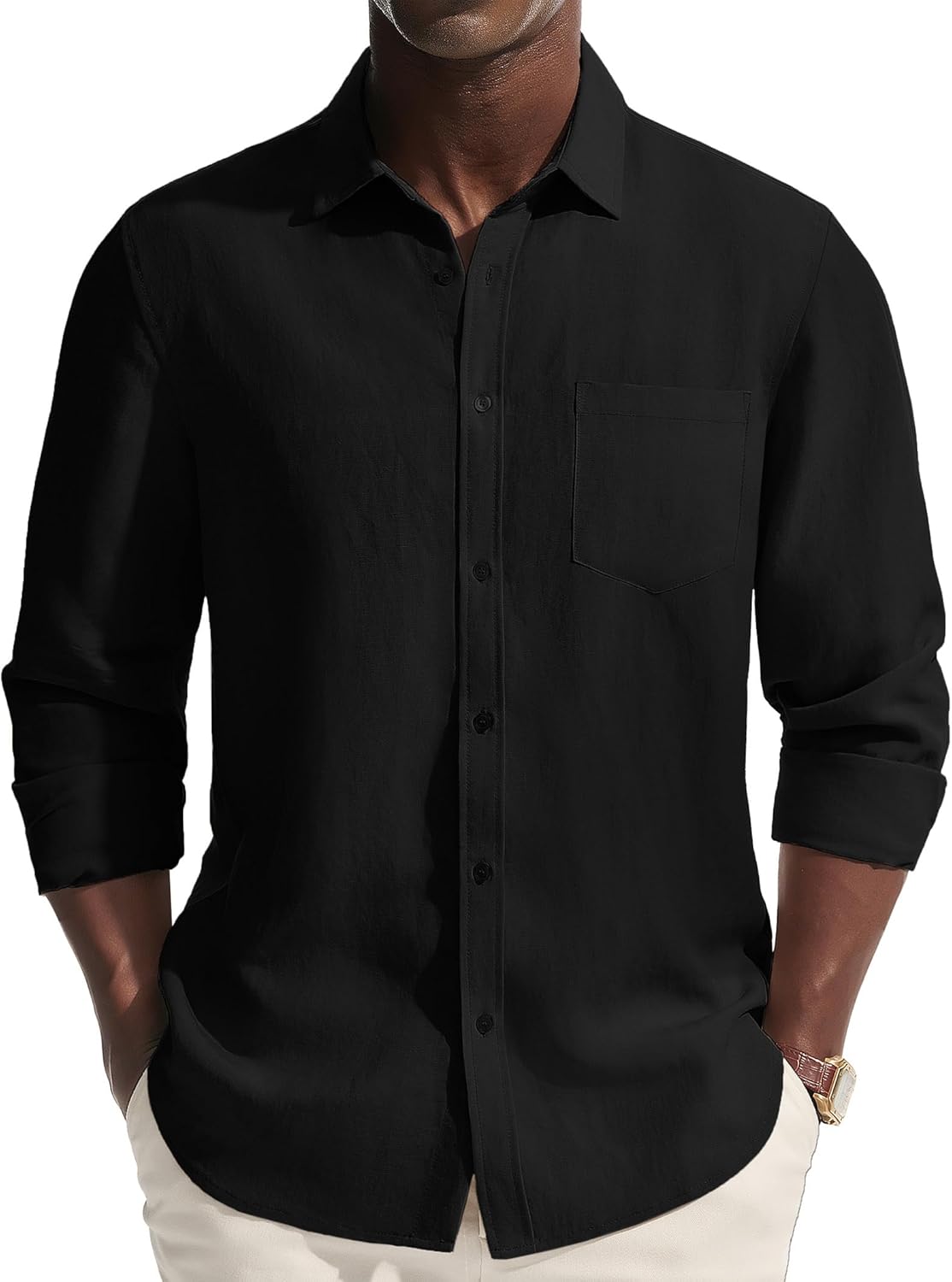 PJ PAUL JONES Men's Casual Button Down Shirts Long Sleeve Linen Beach Wedding Shirt Summer Vacation Shirt for Men