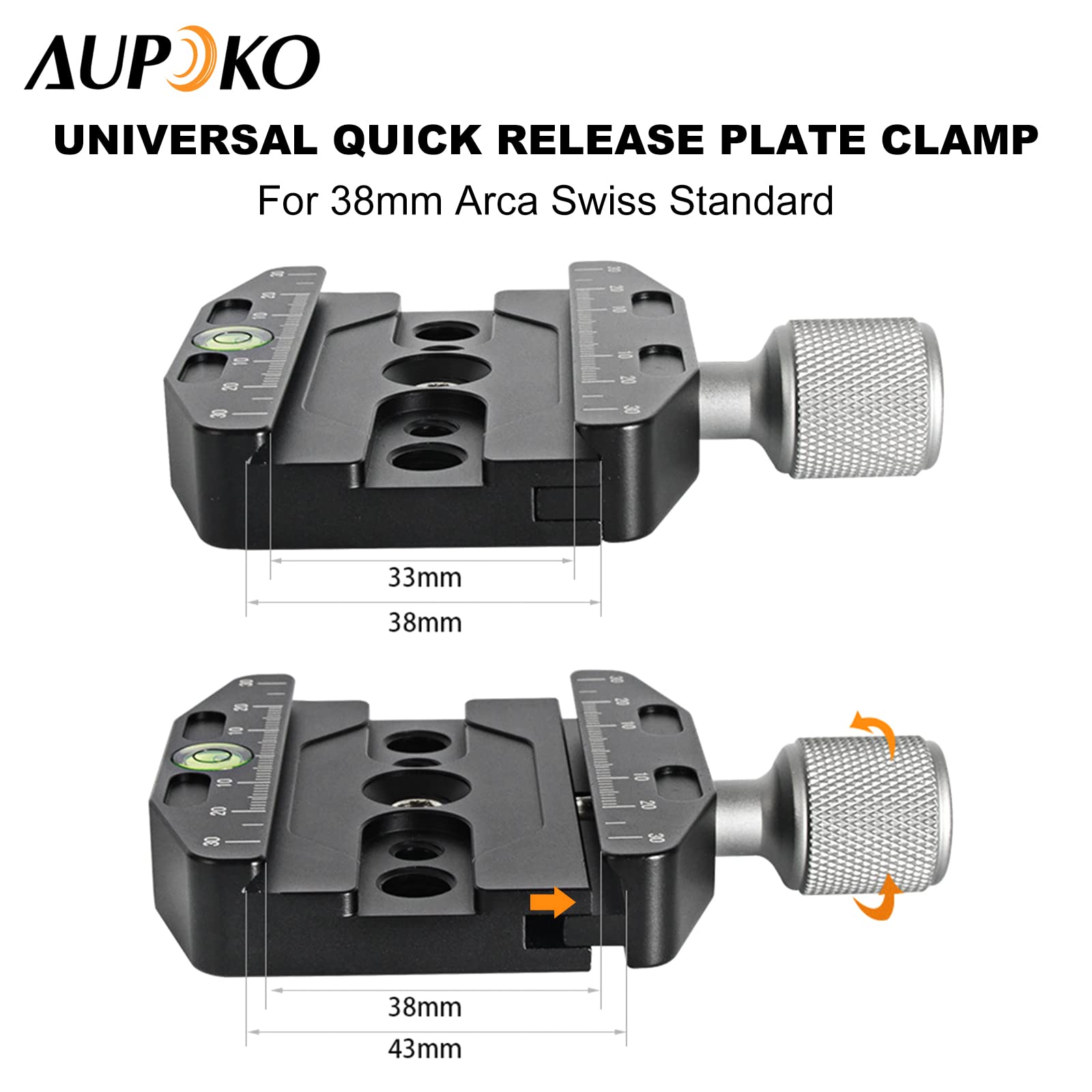 Piastra A Sgancio Rapido Aupoko QR-70N Universale – Alluminio Con Viti 1/4” E 3/8” E Livella A Bolla Per Treppiede E DSLR - 4
