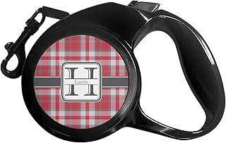 Personalized Red & Gray Plaid Retractable Dog Leash - Small