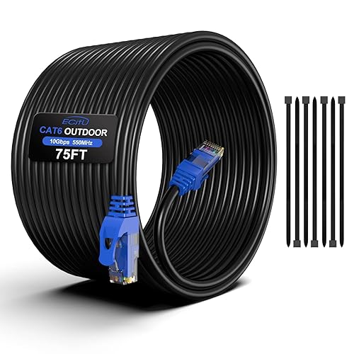 Miniatura 14 de Cable Ethernet Cat6 para exteriores de 30 pies, para enterrar, de servicio pesado para enterramiento directo, cable de parche CCA de 24AWG, POE,