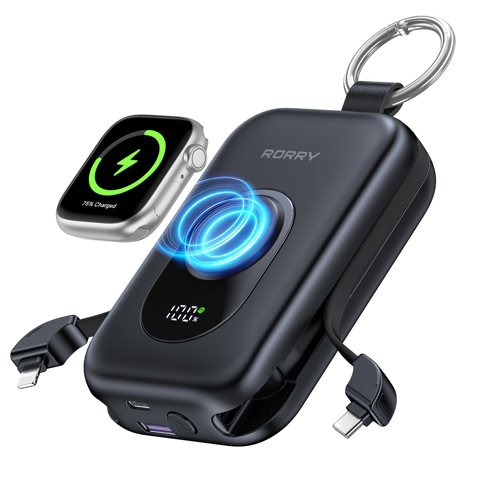 RORRY CharmGo Batterie Externe 20000mAh 30W Power Bank avec Câbles Intégrés