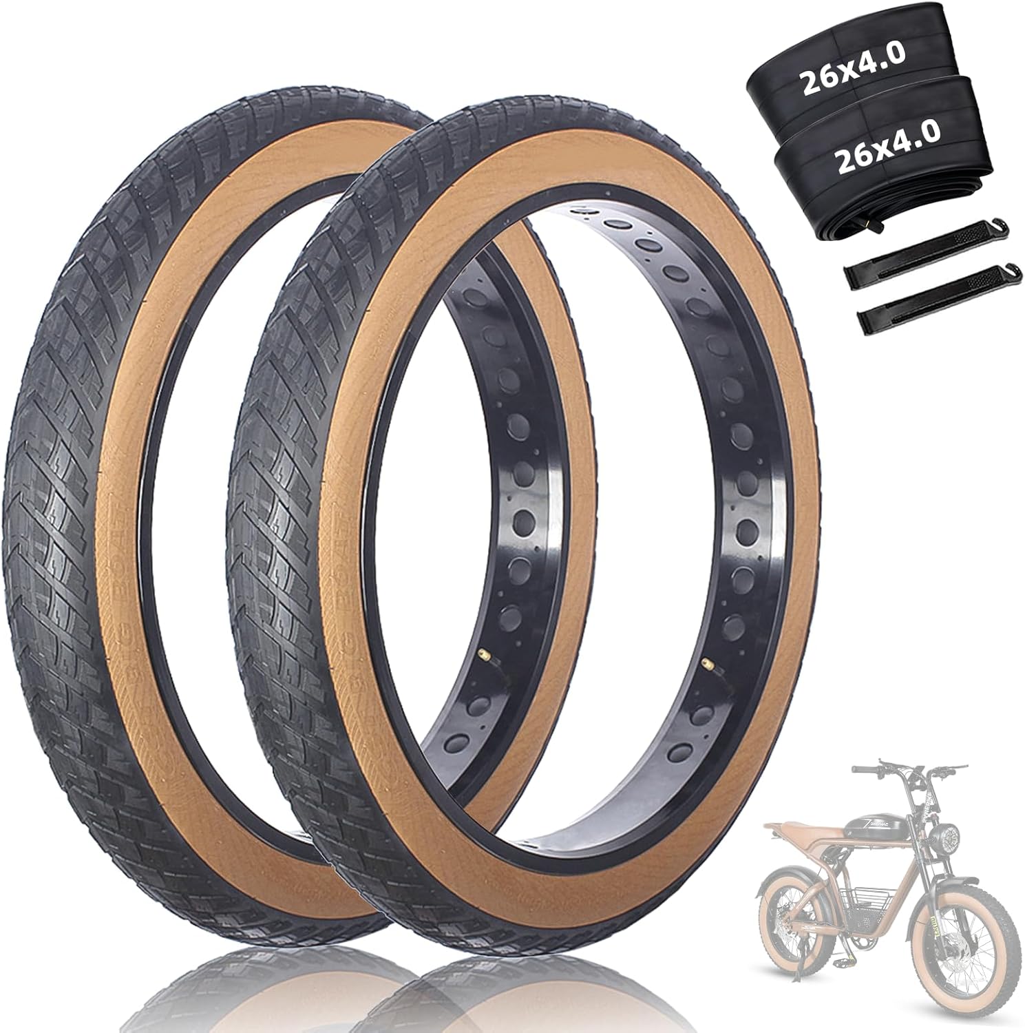 26 x 4.0 Inch 2 Pcs E-Bike Fat Tires with Inner Tubes and Tire Levers Set,Puncture Proof Replacement Tire Compatible with Mountain Beach Snow or 3-Wheel Bikes