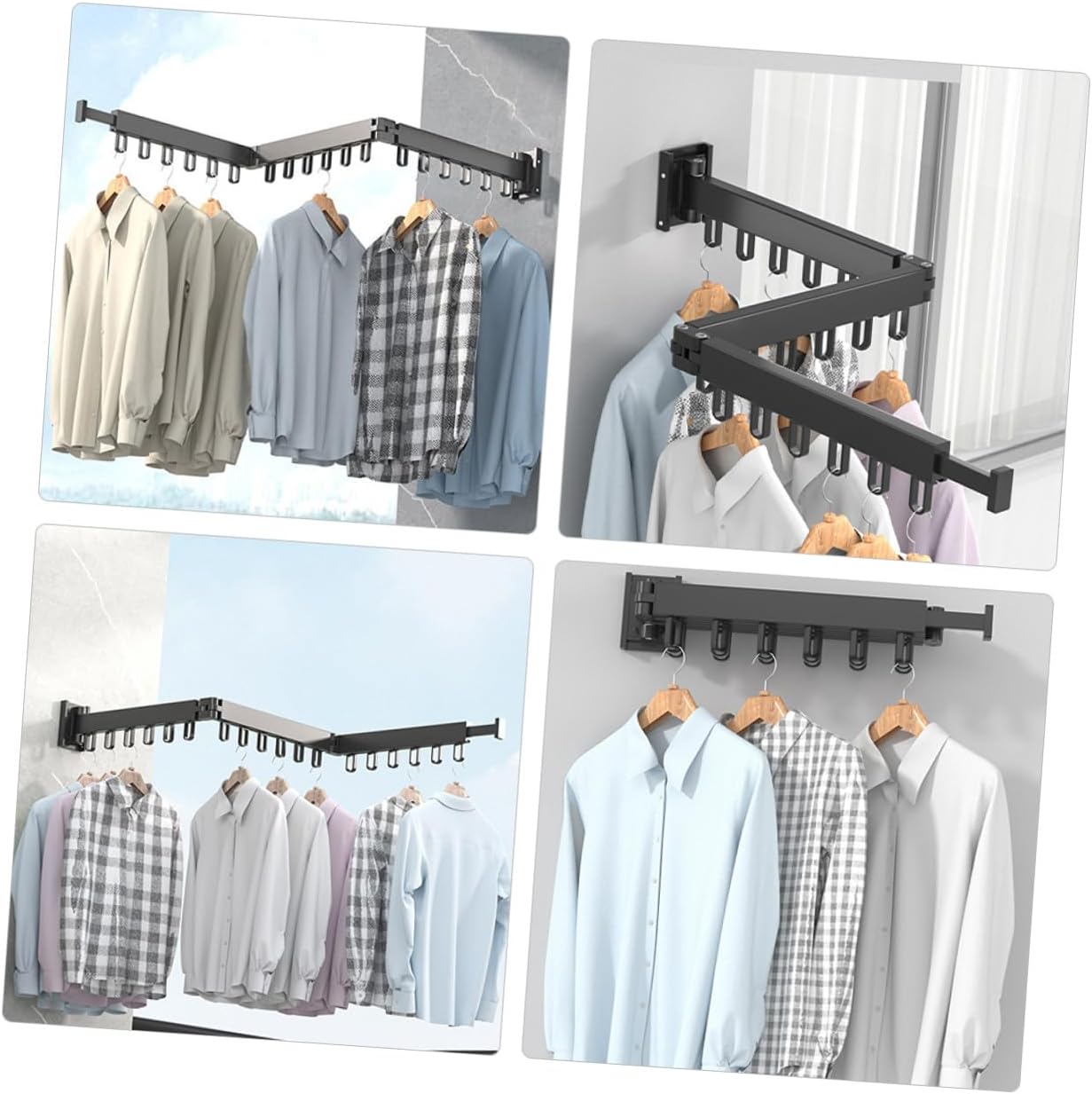 Foldable Wall-Mounted Clothes Drying Rack Space-Saving Metal Laundry Organizer Easy Installation for Home Bathroom Bedroom