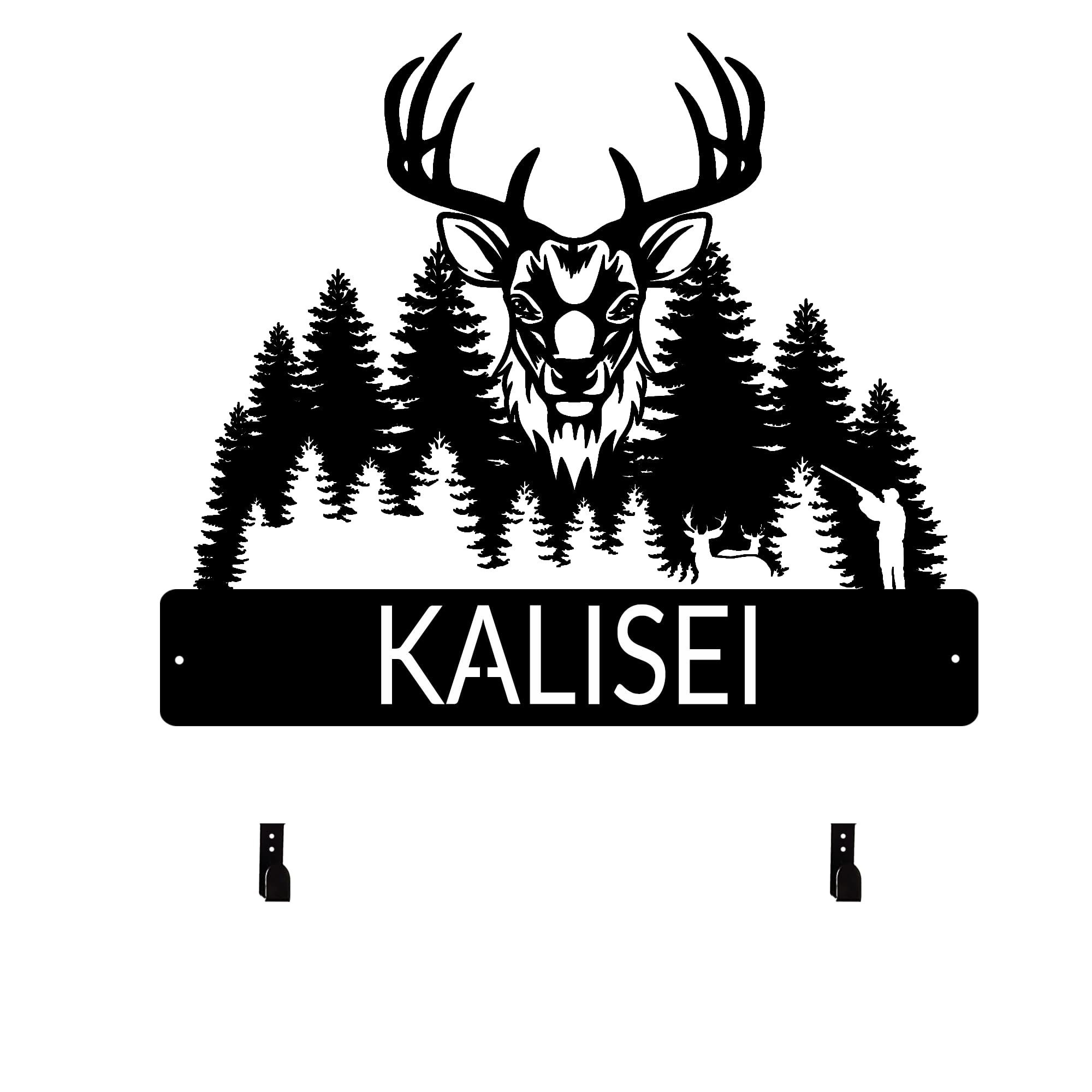 Large Personalized Metal Deer Hunter Forest Tree Bow Holder,Elk Skull Wall Decor,Archery Deer Head Bow Rack With Custom Name Plate,Bow Hunting Rack Hunting Metal Sign, Gifts For Husband,Dad,Father