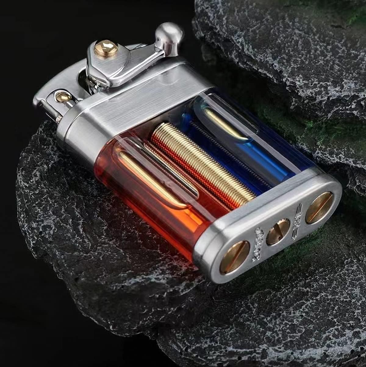 Vintage Antique Lighter Cool Pipe Lighter Creative Transparent Lighter Refillable Fluid Windproof Lighter for Men (Black)