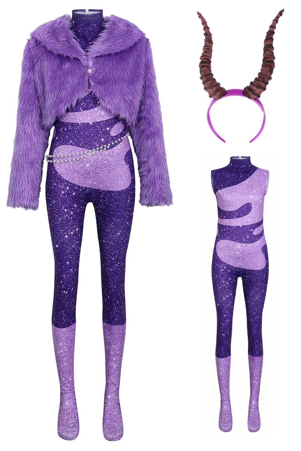 Yulefly Gazelle Costume Gazelle Horn Animal Themed Headbands Zoo Costume Purple Jumpsuit Carnival Costume Halloween 130