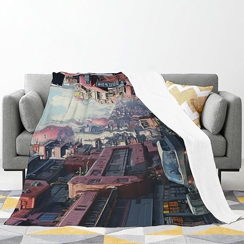 Miniatura 2 de Cyberpunk - Manta de franela con patrón de ciudad, esponjosa, de lujo, suave, acogedora, para guardería, decoración de dormitorio, vestible