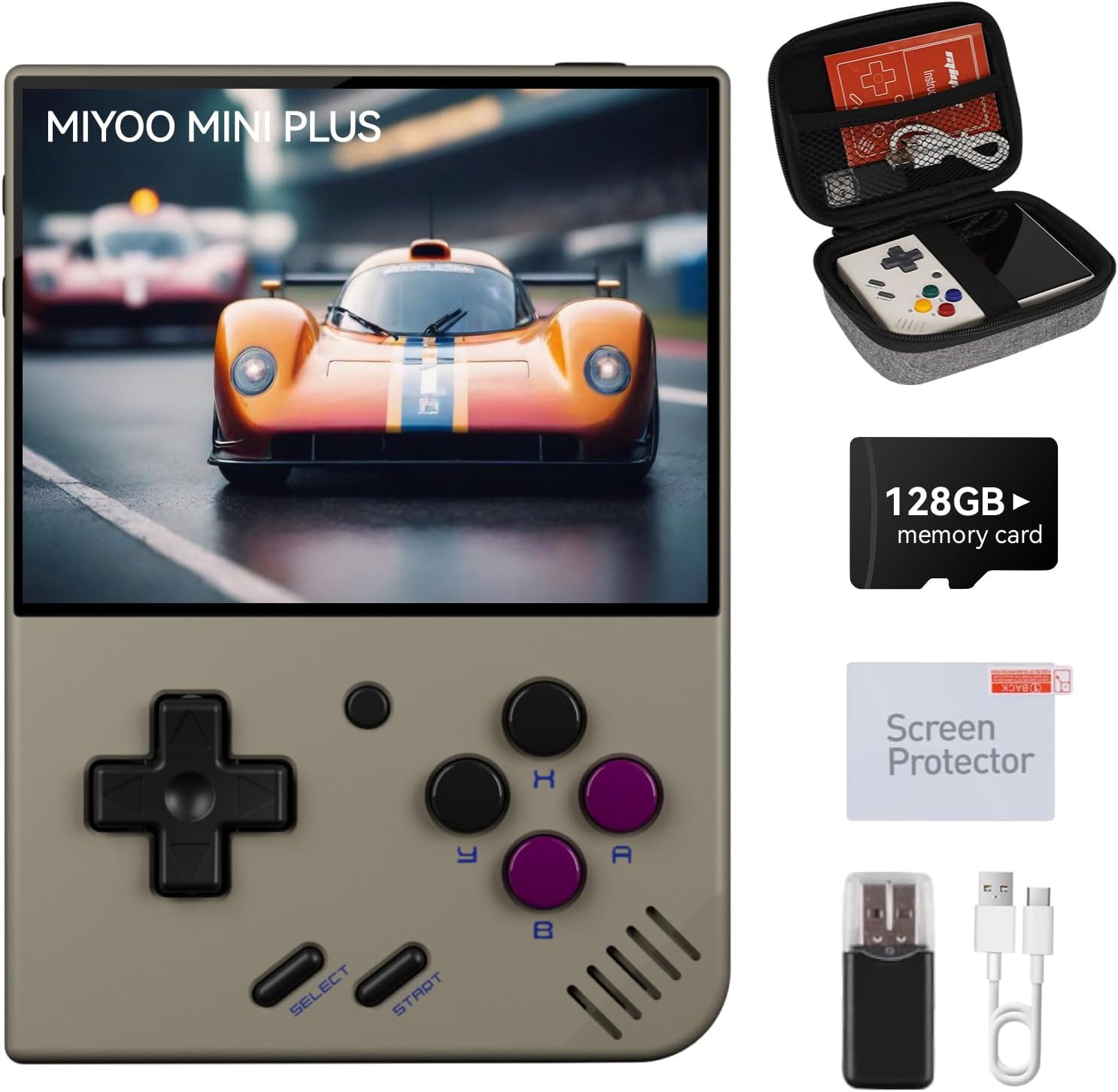 Miyoo Mini Plus, 3.5" HD Screen Retro Game Console, Long Battery Life, Multi-Emulator Support for Classic Retro Games (White 128G)