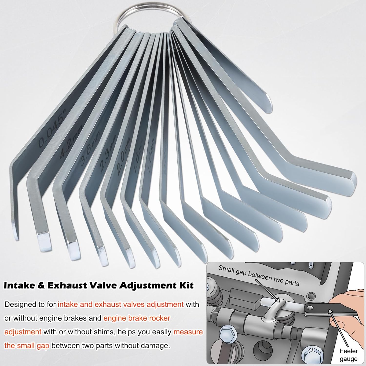 Feeler Gauge Jake Brake Tools Set 88880053 88880052 85111377 Fits for Volve Mack MP7 MP8 MP10 D12 D13 D16 Engines, Intake and Exhaust Valve Adjustment Kit (14 PCs)