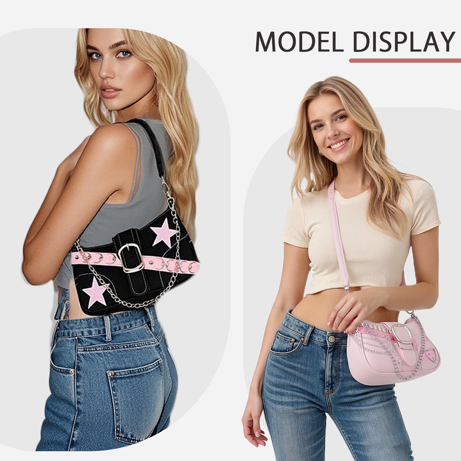Borsa a Spalla in Pelle per Donne Borsetta con Motivo Catena Stella Y2K Ragazze Cool e Sensazionali Mini Borse in Pelle PU per Donne