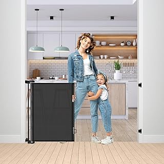 75 Inch Retractable Baby Gate Extra Wide Retractable Dog Gate Retractable Gates for Kids Retractable Mesh Gates for Dogs Baby Fence Play Area Garage Deck Hallway Doorways Stair Indoor Outdoor, Black