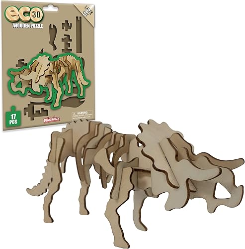 Miniatura 1 de Eco 3D Wooden Puzzle Triceratops de Deluxebase. Kit de manualidades de rompecabezas 3D con temática de animales. Juguetes de dinosaurios de madera