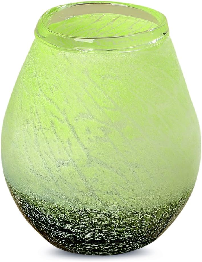 Whole House Worlds Beach Chic Ocean Green Hurricane Wind Light, Artisanal Crackle Glass, Hand Blown, Rustic Green and Seafoam White, 9 Inches High