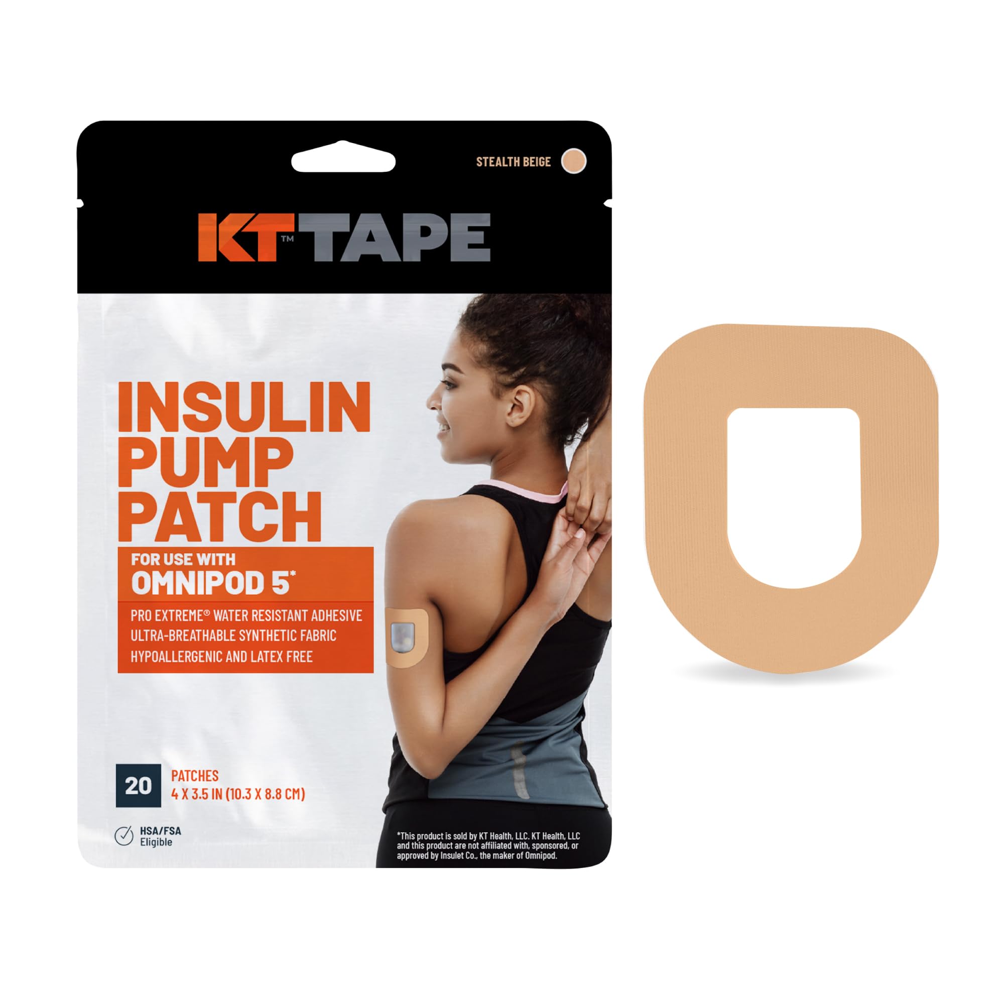 KT TapeOmnipod Pump Patch + Tray - Omnipod-5 - Beige - 20 ct. Eng + Tray Eng