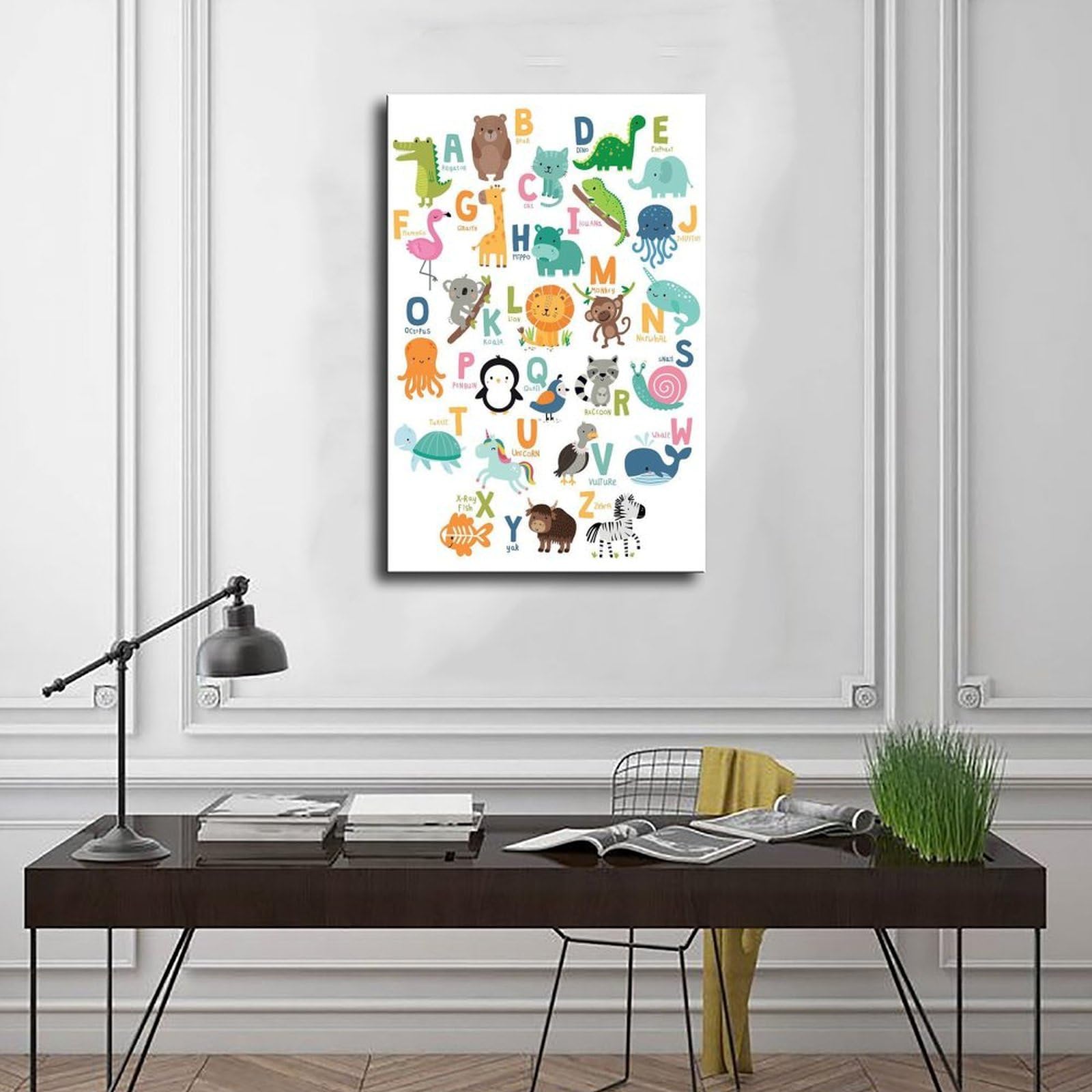 Poster sur toile avec thèmes éducatifs de l'alphabet de A à Z (8) - Décoration murale pour salon, chambre à coucher - 40 x 60 cm