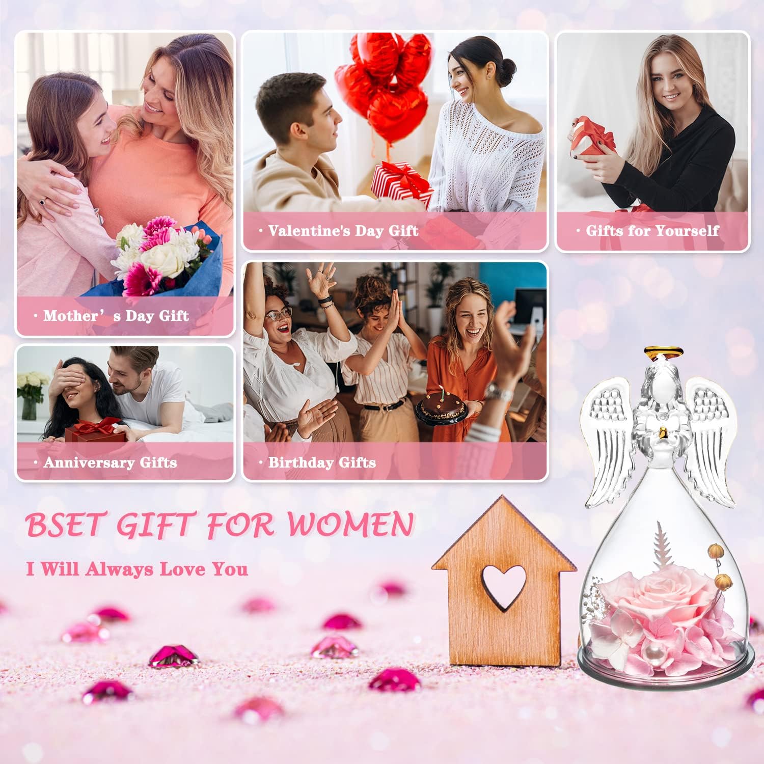 Valentines Day Gifts for Her,Women Valentines Day Gifts,Preserved Real Rose with Angel Necklace,Romantic Gift for Her,Mom Birthday Gifts,Eternal Flowers Angel Gifts for Women Grandma Wife Girlfriend - Image 9