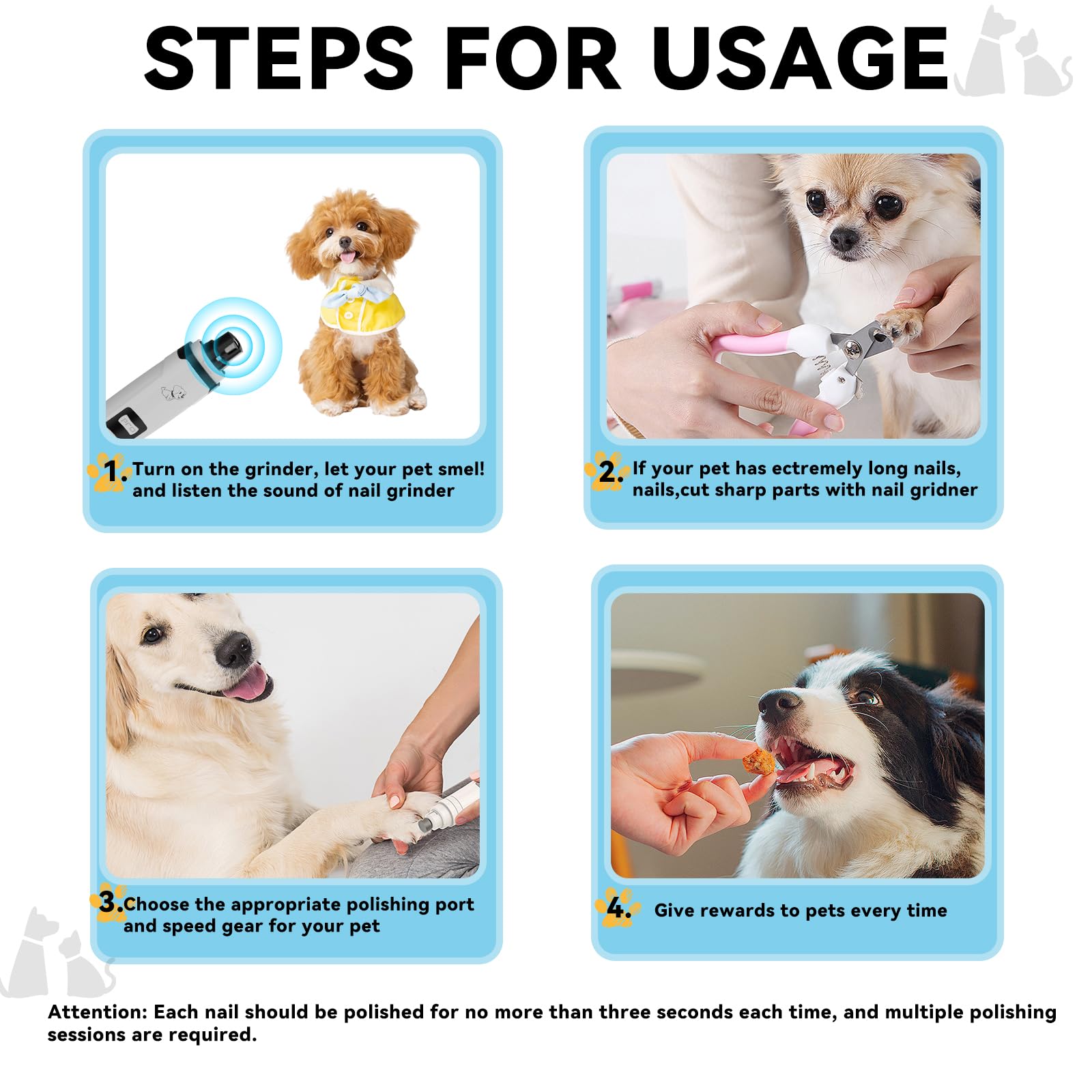 Dog Nail Grinder,Quiet Dog Nail Grinder for Large Medium Small Dogs Paw & Cats Claw, Dual Light USB Rechargeable Electric 2-Speed Pet Toenail Grooming Supplies, Gifts for Cat/Dog Lovers (M2) - image 8
