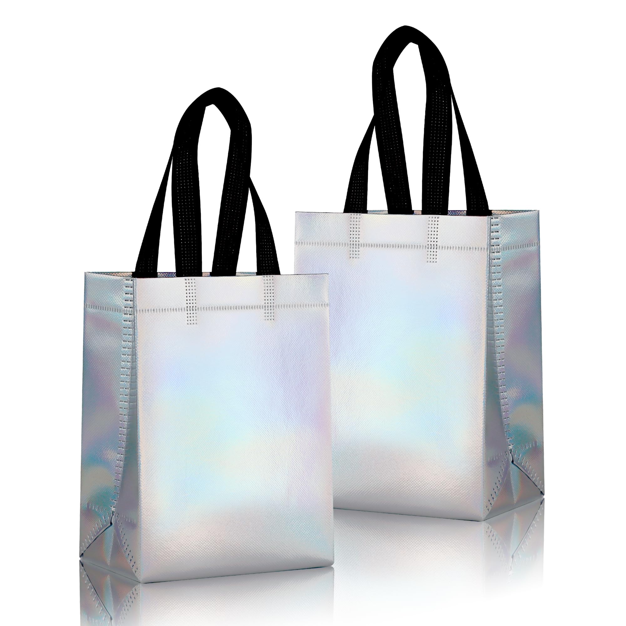 huichuan 25 Pack Iridescent Reusable Gift Bags with Handles Bulk, Holographic Rainbow Small Gift Bag for Women Kids, Eco-Friendly Non-Woven Party