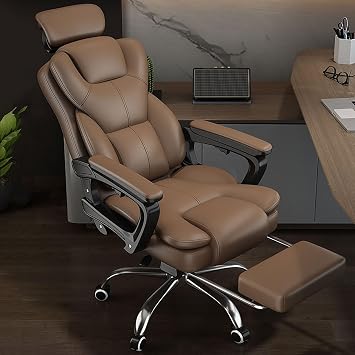 Swivel Reclining Desk Office Chair, High Back Office Chair, Leather Office Chair with Lumbar Support and Leg Rest, Executive Office Chair for Home Office