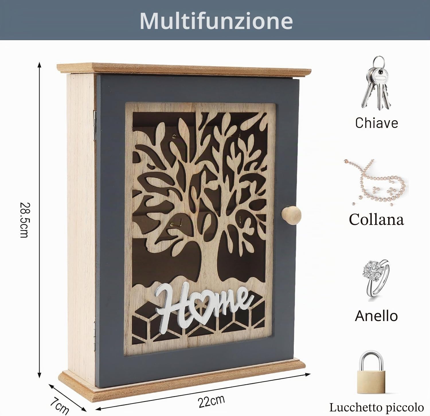 VOSSOT porta chiavi da muro per casa, cassetta portachiavi da parete, portas chiavi ingresso casa, portachiavi da parete, cassetta portas chiavis da muro con 6 ganci, grande per gioielli,sciarpe