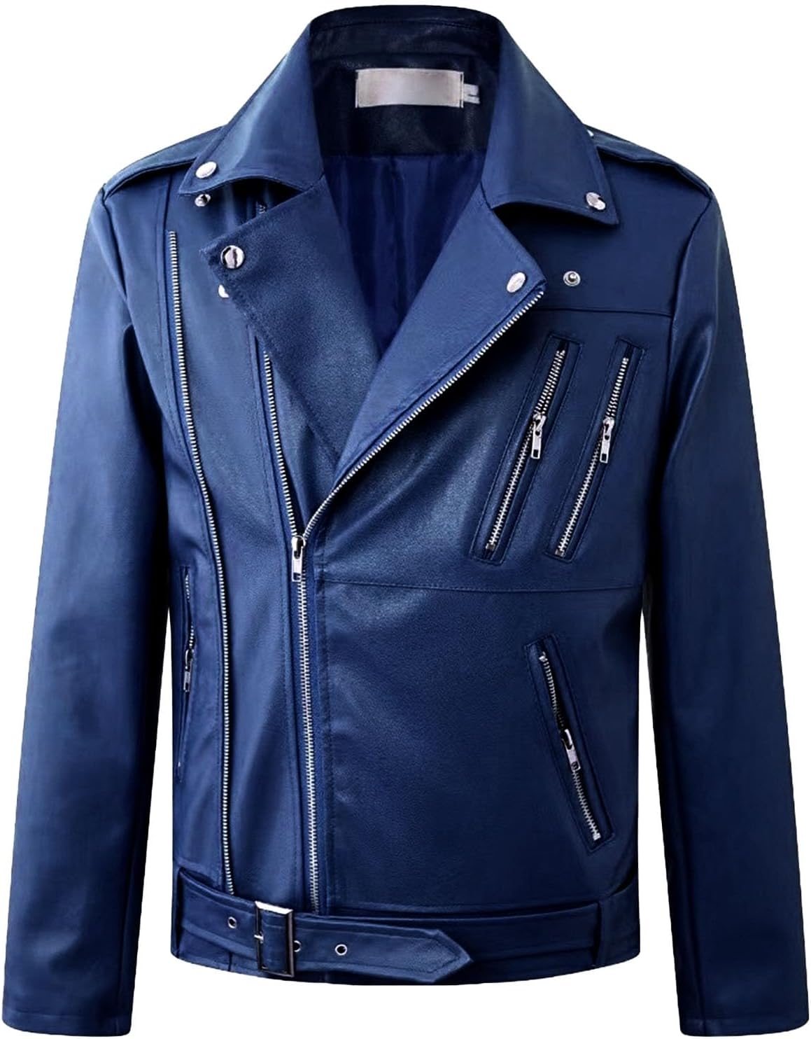 Maiyifu-GJ Men's Leather Jackets Motorcycle Faux Leather Jacket for Men Lapel Asymmetric Zip-Up Slim Fit Biker Coats