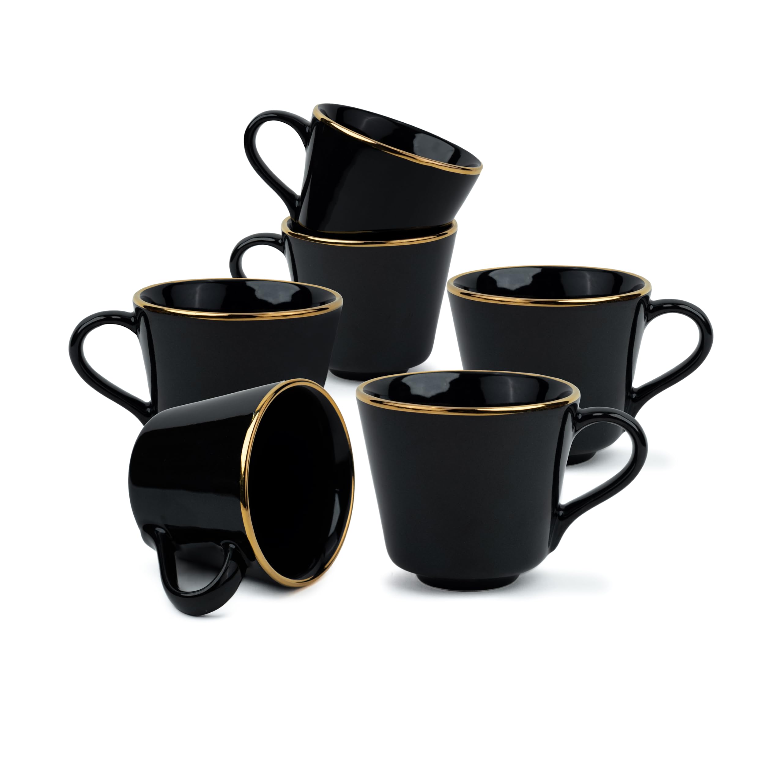 Shay Ceramic Tea Cup Set, Set of 6, Black with Real Gold Line, 200ml | Cup Set of 6 for Tea | Glossy Finish | Premium Ceramic | Real Gold Line | Tea Cup Set of 6 (Tea Cups - Black Gold Line) (B0C7PHF65C) Amazon Price History, Amazon Price Tracker