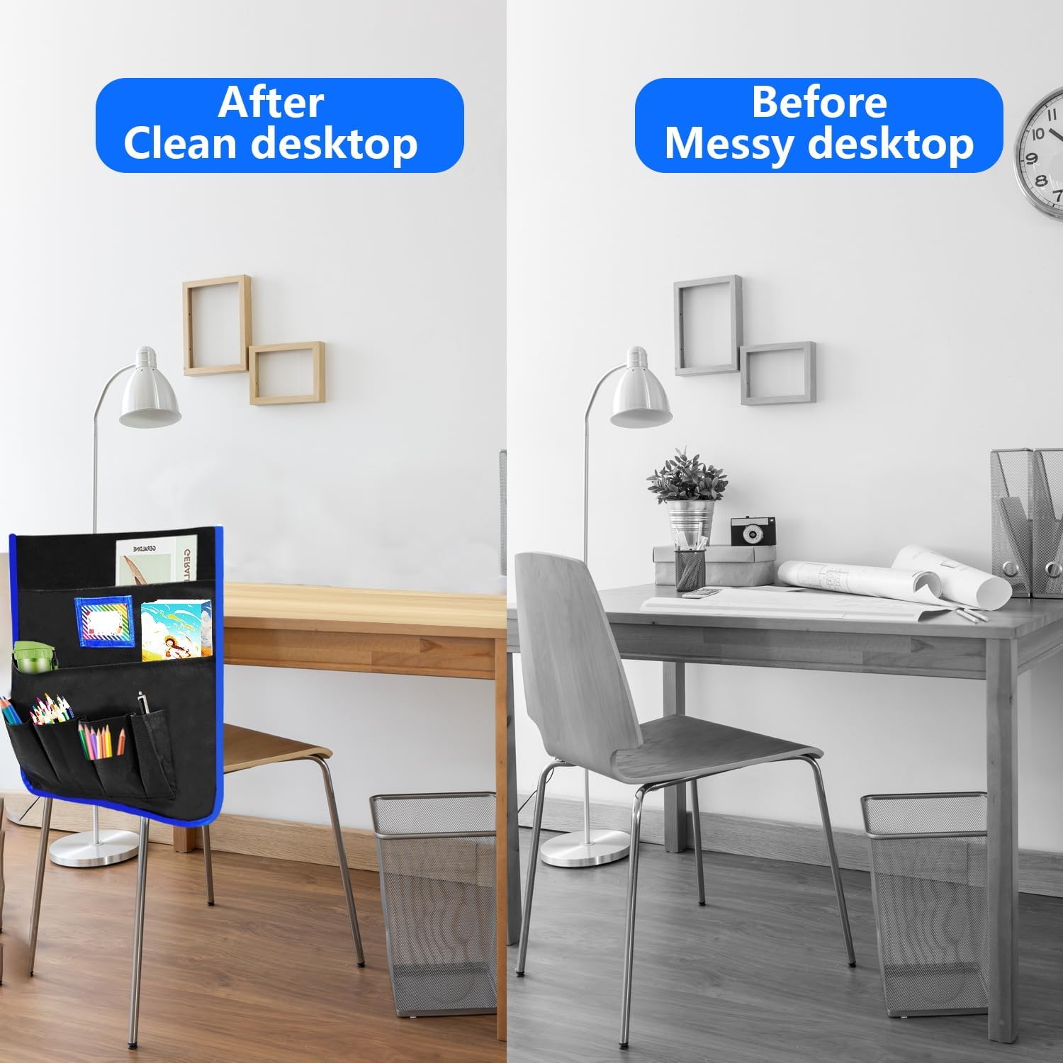 Natonhi 24 PCS Chair Pockets for Classrooms, 17.5 x 16.5 inch Seat Sacks for Classroom Chairs K-2 with Name Card, Student Chair Pockets for Kindergarten, School, and Home, Black