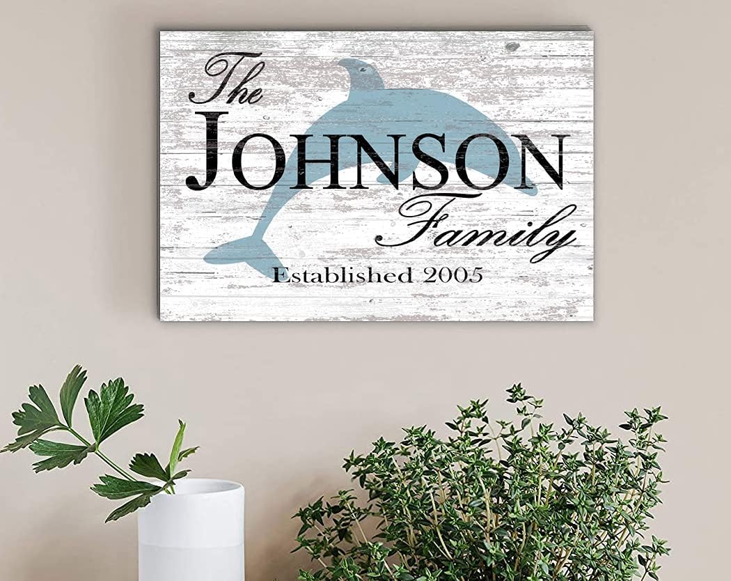 Custom Beach House Sign Personalized Beach Home Decor - Dolphin Theme Decoration - SOLID WOOD - 16.5 in x 10.5in (Dolphin)