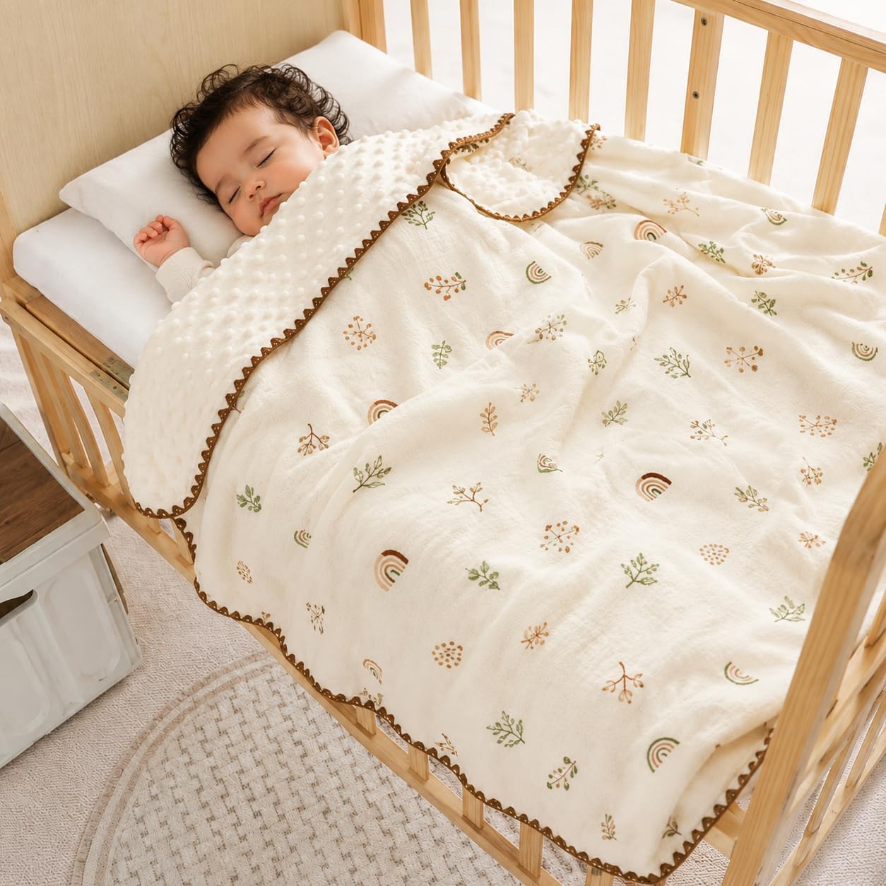 Muslin Baby Blanket for Newborns & Toddlers | 2-Layer Muslin & Sherpa All-Season Blanket | Soft AC Wrap for Baby Boys & Girls (0–24 Months, 120×105 cm) (Multicolor)-image-42