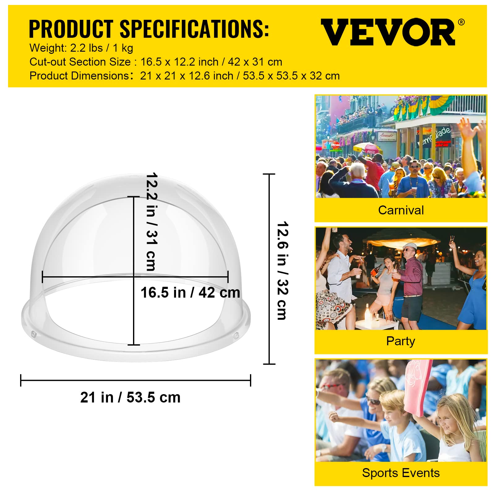 VEVOR Zuckerwattemaschine Abdeckhaube 52cm, Blasenschutz, Kunststoff, Transparent