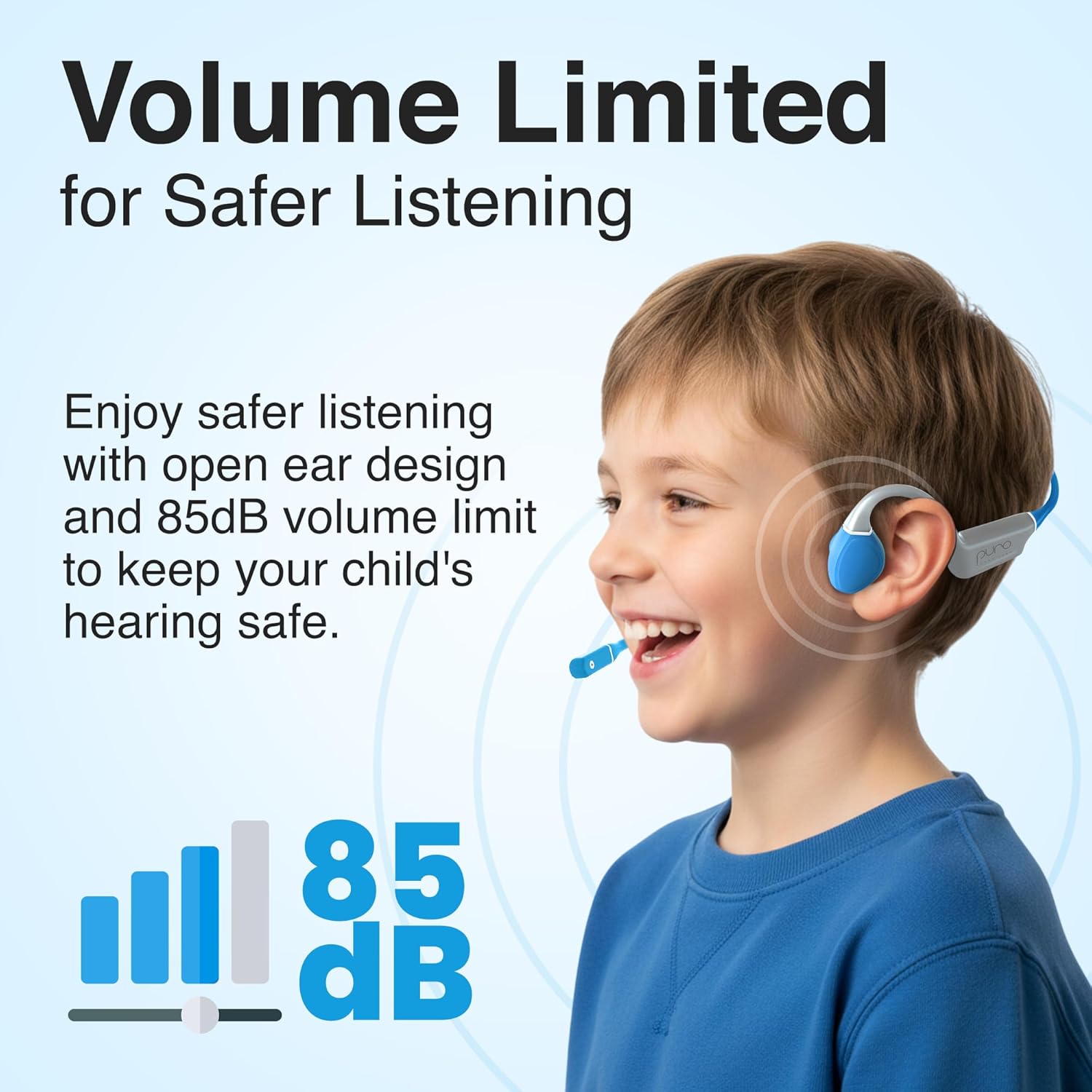Puro Sound Labs PuroFlex Kids Bone Conduction Headphones – Bluetooth 5.3 Wireless, Volume Limited with Built-in Mic, Ideal for School, Running & Sports, IPX5 Waterproof Kids Open Ear Headphones, Teal
