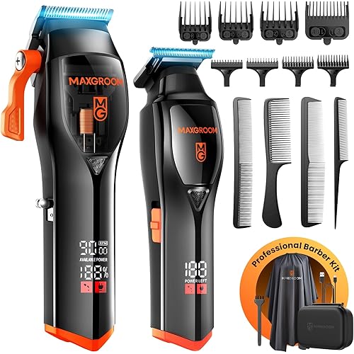 Professional Hair Clippers for Men, 9000 RPM Magnetic Motor, DLC Blades Cordless Hair Cutting Clippers, Beard Trimmer, Haircut Kit, Perfect for Barber Fades, Christmas Gifts for Men