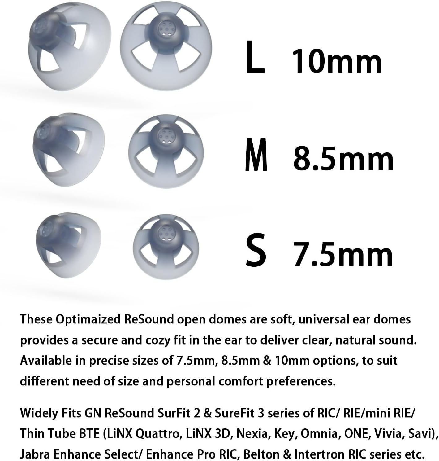 GN Resound Compatible Hearing Aid Domes Jabra Open Ear Tips 8.5MM/20PCS
