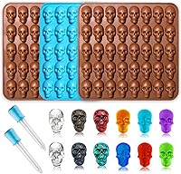 Vista 1 de Moldes de caramelo de calavera gomosa, paquete de 3 moldes de silicona de 40 cavidades con 2 goteros para gomitas, dulces, gelatina, chocolate, cera