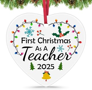 First Year Teacher Gift Teacher Christmas Ornament 2025 New Teachers Appreciation Gifts Graduation Gift for Education Major Teaching Degree Congratulation Gifts Ceramic Ornament for Christmas Tree