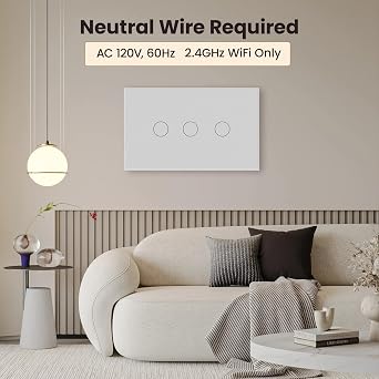 Smart Switch,Neutral Wire Required,APP Control,Grey 3 Button