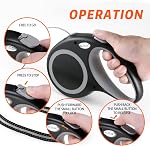 Une laisse rétractable pour chien, 30 FT Plongée de randonnée pour chiens de petite taille moyenne jusqu'à 110 lbs, poids lourd sans angle, noir