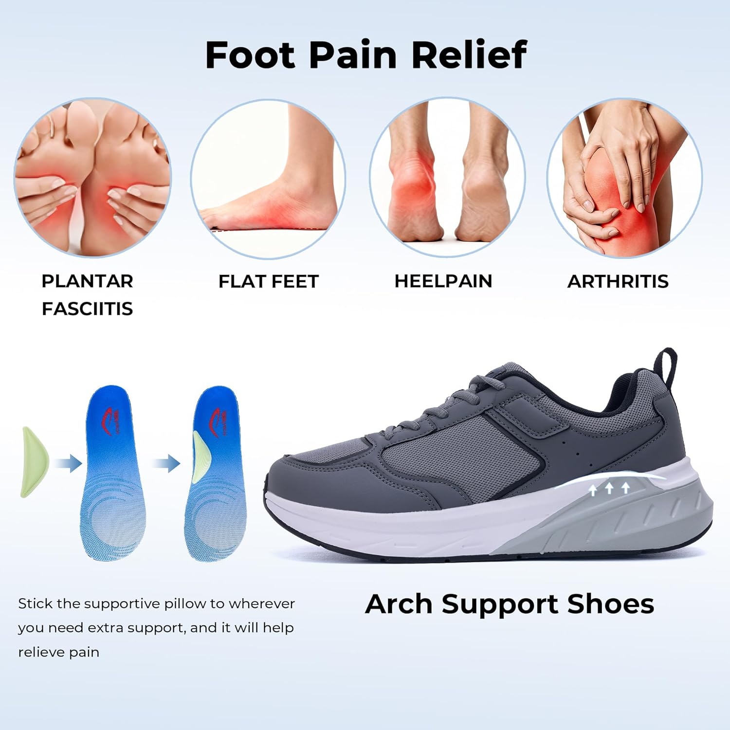 IIV Men's Arch Support Walking Shoes Plantar Fasciitis Orthotic Gym Tennis Sneakers for Foot Pain Relief