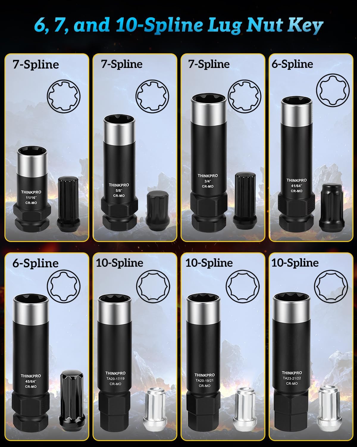 Spline Socket Set-8 Piece Wheel Lock key,6 Spline Lug Nut Socket,7 Spline Lug Nut Key,and 10 Point Locking Lug Nut Master Key Set