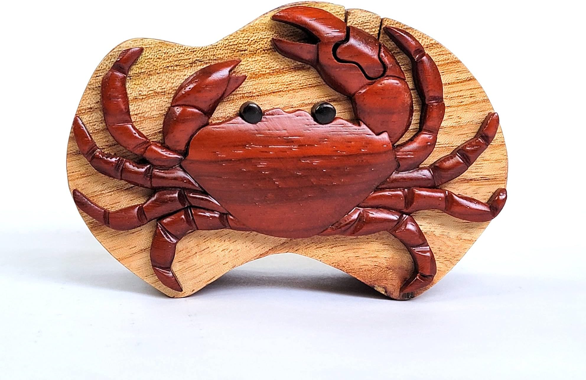 Florida Gifts Crab Wood Box - Hand Carved with Hidden Compartment - 4 Parts Assemble Like a Puzzle 5.125" X 3.25" X 2.125"
