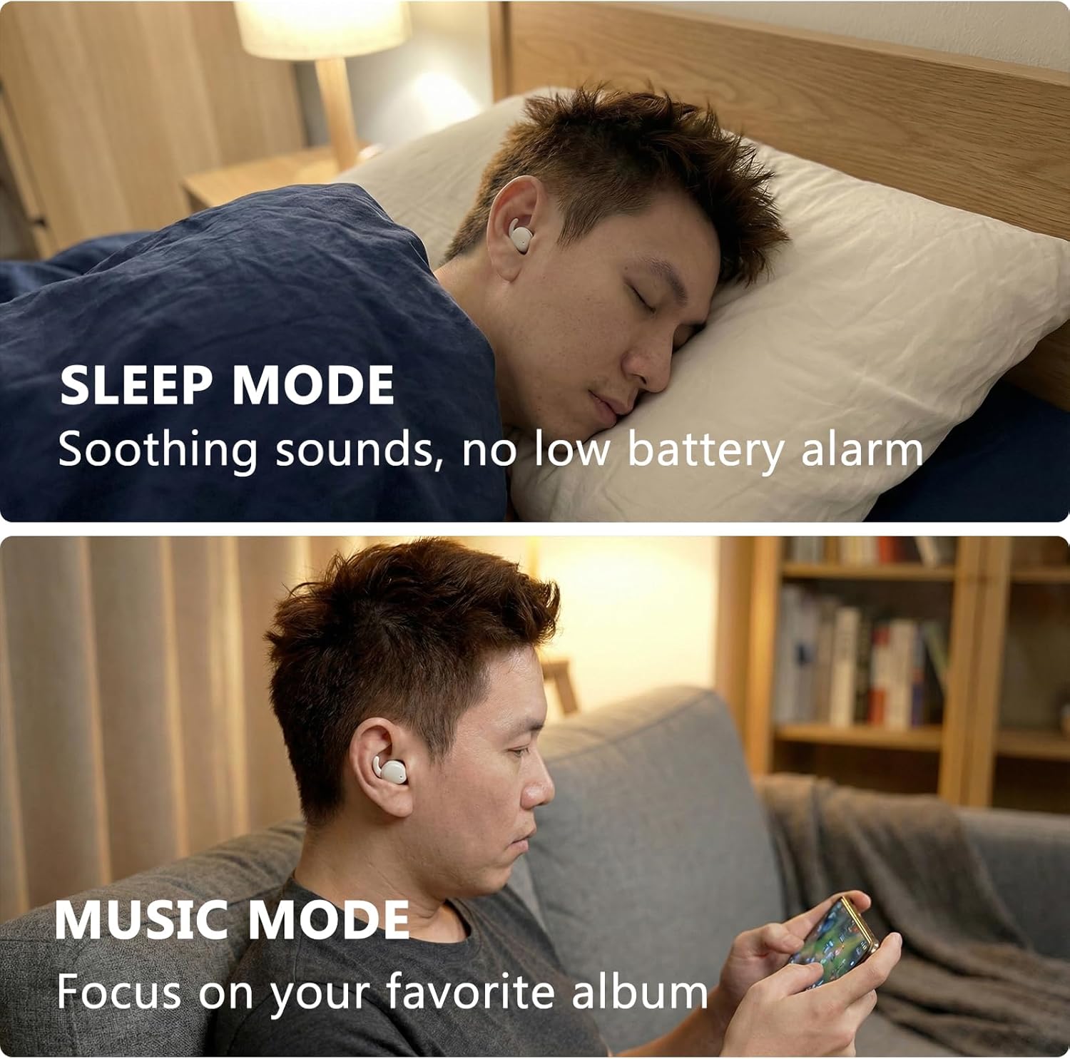 Invisible Sleep Earbuds, Noise Reduction Comfortable Sleep Headphones for Side Sleepers, Bluetooth Sleeping Buds No Beep, Music/Sleep Mode, 6H Playtime, Timer, Touch Control Earphones - Image 5