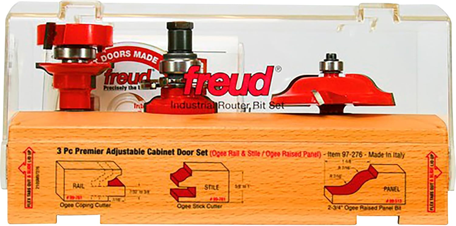 Freud 97-276: 3 Piece Premier Adjustable Cabinet Bit Set, ogee & roman ogee profile